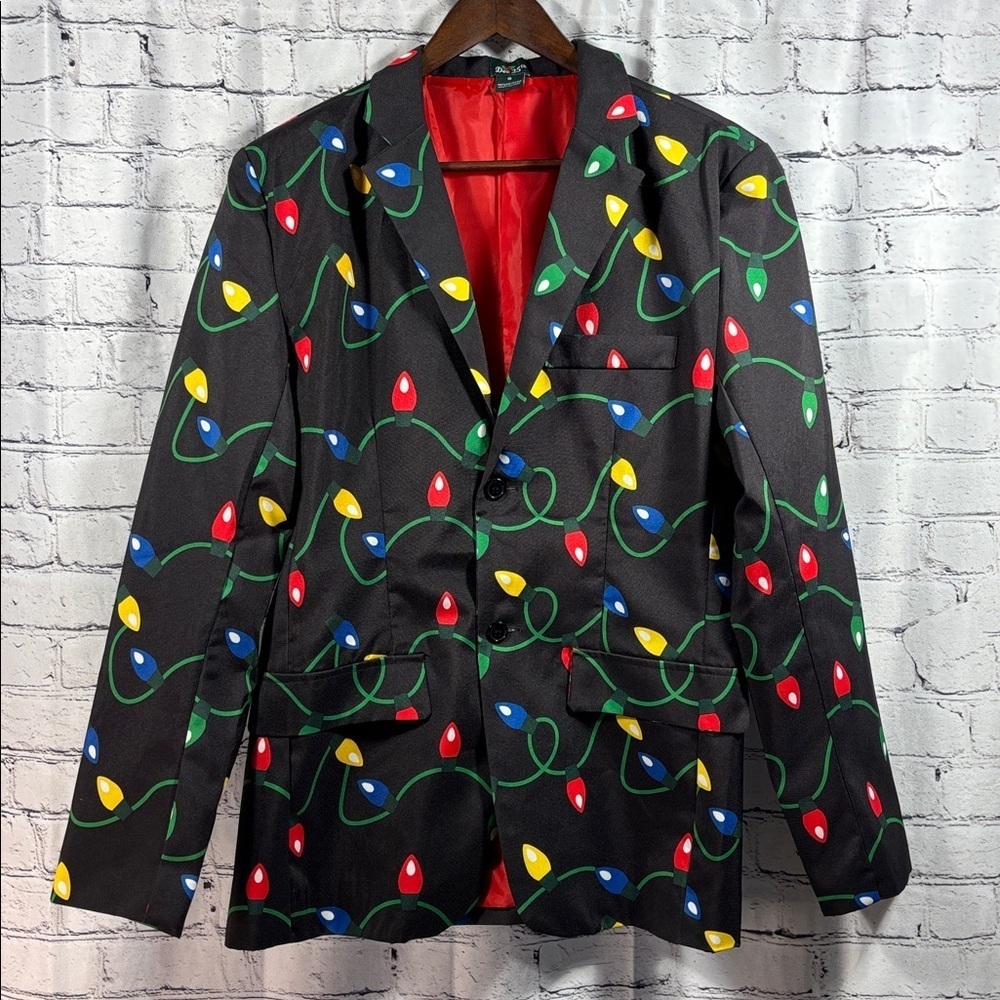 Festive Black Blazer with Holiday Lights